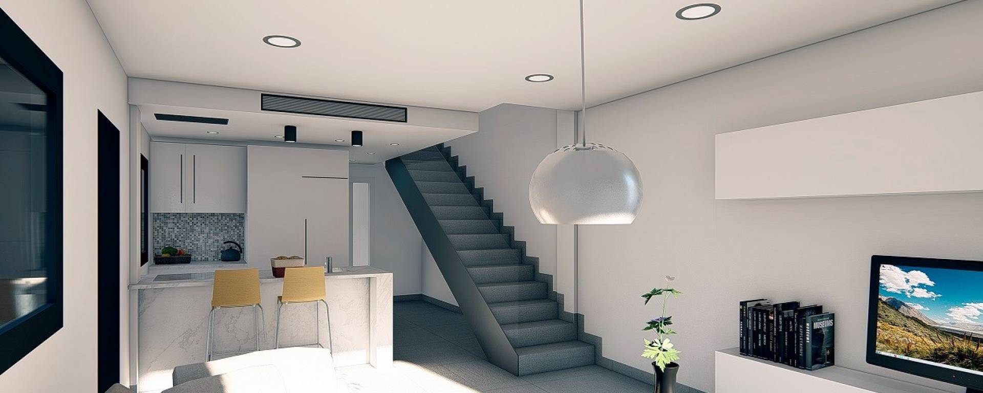 Kitchen with stairs to the second floor